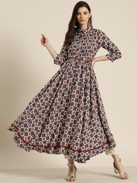 

Sangria Women Brown & Off-White Printed Anarkali Kurta