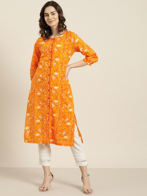 

Sangria Women Orange & Off-White Printed Straight Kurta
