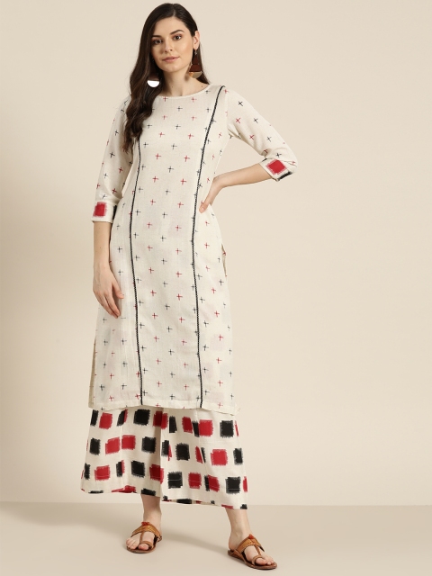 

Sangria Women Off-White & Red Printed Kurta with Palazzos