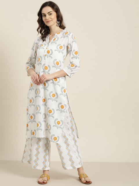 

Sangria Women Off-White & Grey Floral Print Kurta with Palazzos