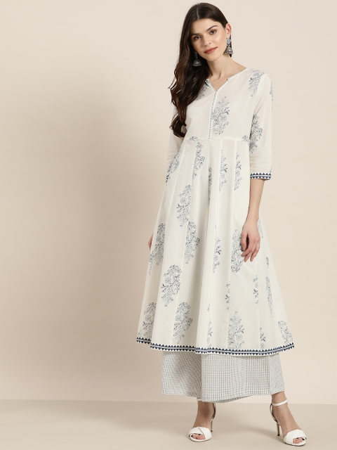 

Sangria Women White & Navy Blue Printed Kurta with Palazzos