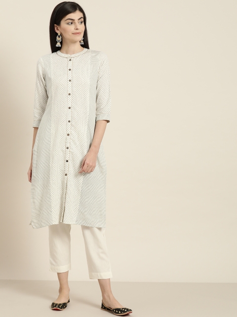 

Sangria Women Off-White & Black Printed Kurta with Trousers