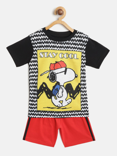 

Eteenz Boys Black & Red Snoopy Printed Co-Ords Set