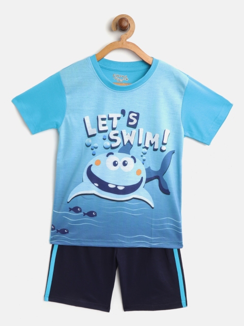 

Eteenz Boys Blue Shark Print T-shirt with Shorts