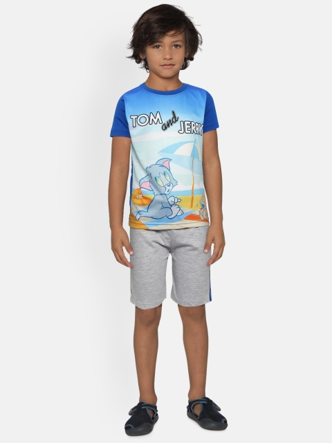 

Eteenz Boys Blue & Grey Melange Tom & Jerry Print T-shirt with Shorts