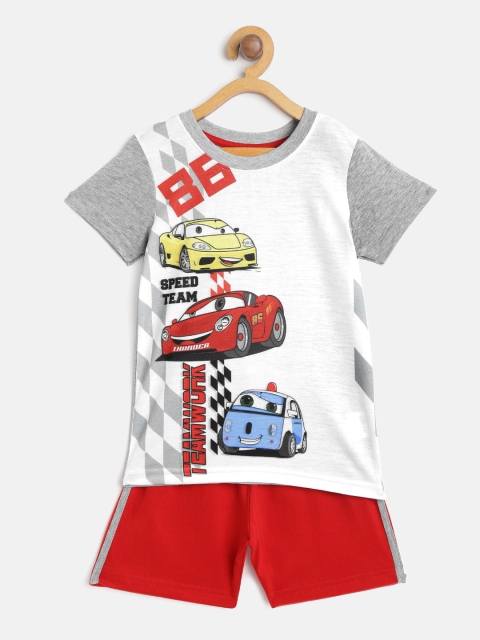 

Eteenz Boys White & Red Printed T-shirt with Shorts