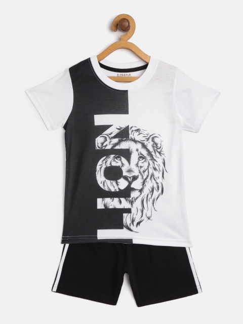 

Eteenz Boys White & Black Printed T-shirt with Shorts