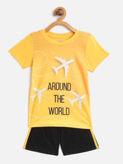 

Eteenz Boys Yellow & Black Printed T-shirt with Shorts