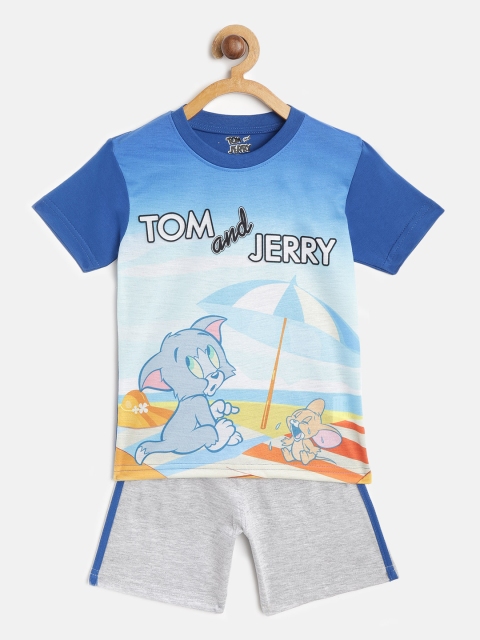 

Eteenz Boys Blue & Grey Melange Tom & Jerry Print T-shirt with Shorts