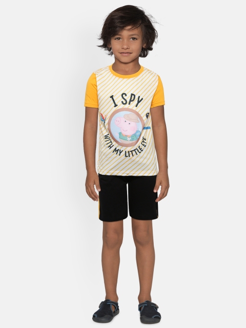 

Eteenz Boys Yellow & Black Peppa Pig Printed T-shirt with Shorts
