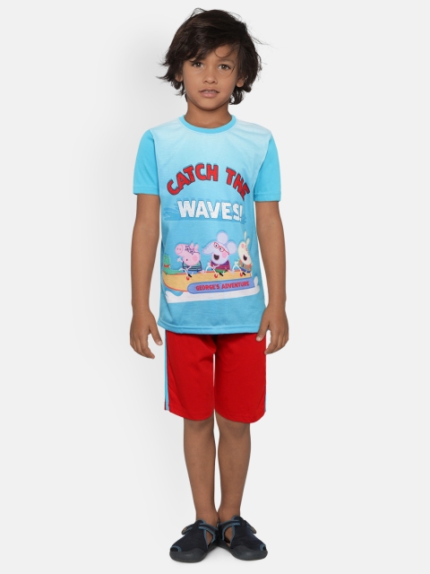 

Eteenz Boys Blue & Red Peppa Pig Printed T-shirt with Shorts