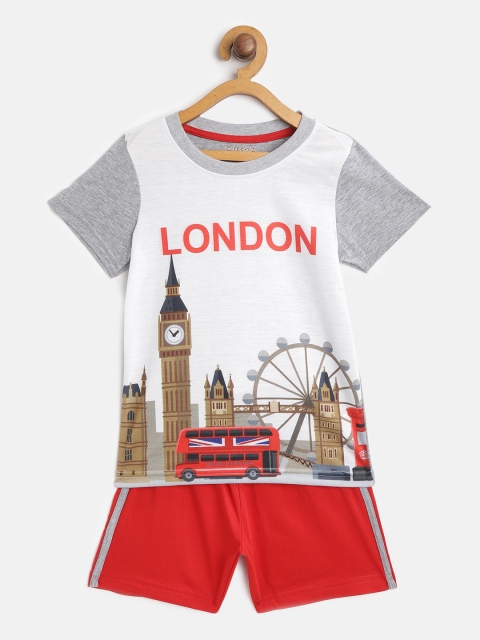 

Eteenz Boys White & Red Printed T-shirt with Shorts