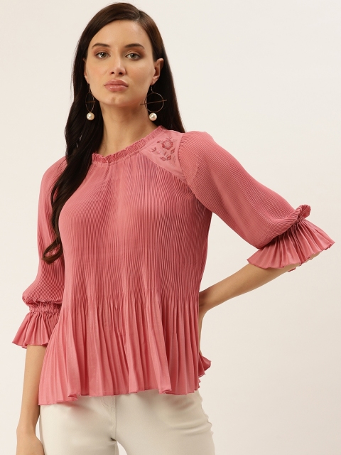 

Antheaa Women Pink Solid Accordion Pleat A-Line Top