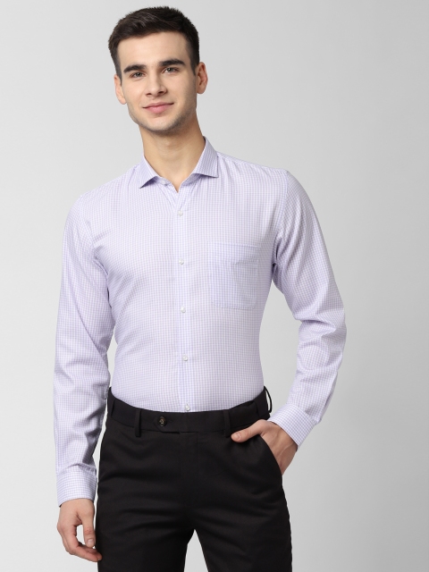 

Peter England Men White & Lavender Slim Fit Checked Formal Shirt