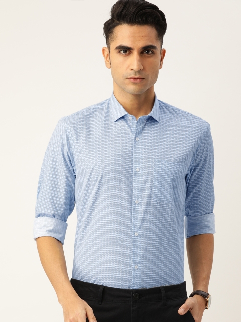 

Peter England Men White & Blue Nuvo Regular Fit Printed Smart Casual Shirt