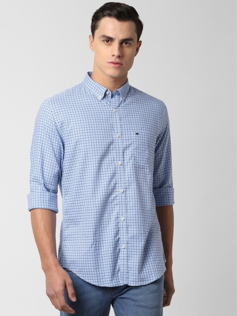 

Peter England Men Blue & Off-White Slim Fit Checked Casual Shirt