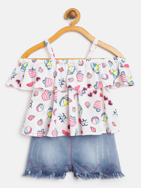 

Nauti Nati Girls White & Blue Printed Top with Shorts
