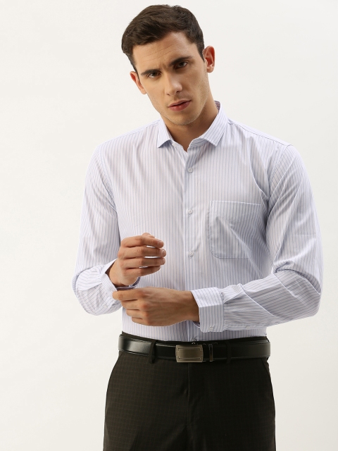 

Peter England Men White & Blue Nuvo Fit Striped Formal Shirt