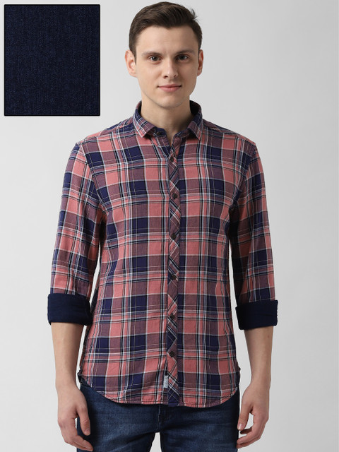

Peter England Men Navy Blue & Pink Slim Fit Reversible Casual Shirt