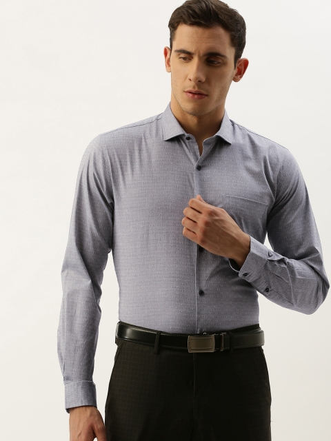 

Peter England Men Navy Blue & White Nuvo Regular Fit Self Design Formal Shirt