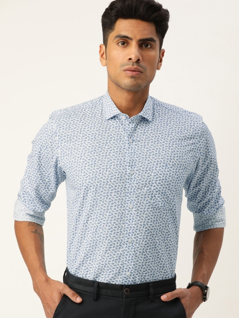 

Peter England Men White & Navy Blue Nuvo Fit Printed Casual Shirt