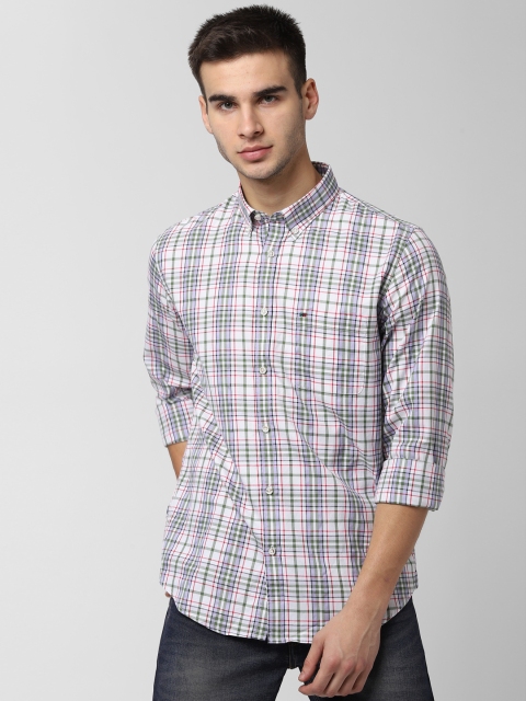

Peter England Men Off-White & Green Slim Fit Checked Casual Shirt