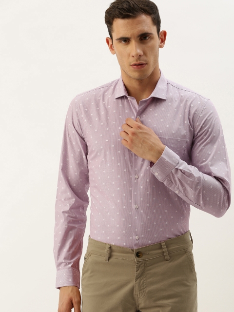 

Peter England Men Purple & White Nuvo Fit Striped Semiformal Shirt