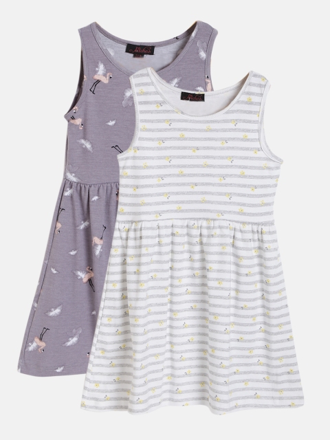 

Pspeaches Girls Pack of 2 Printed A-Line Dresses, Grey