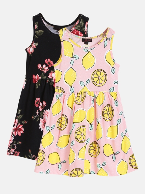 

Pspeaches Girls Pack of 2 Printed A-Line Dresses, Black