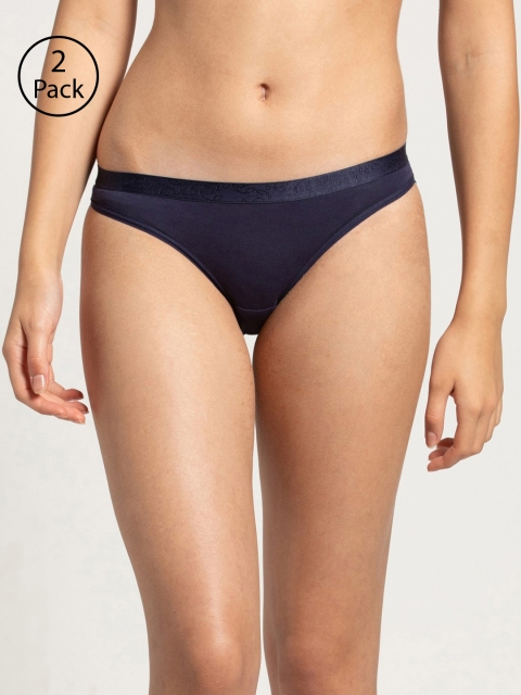 

Jockey Women Pack Of 2 Navy Blue Solid Bikini Briefs