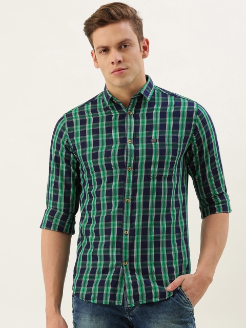 

The Indian Garage Co Men Green & Navy Blue Checked Slim Fit Casual Shirt