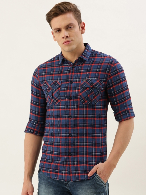 

The Indian Garage Co Men Blue & Red Slim Fit Checked Casual Shirt