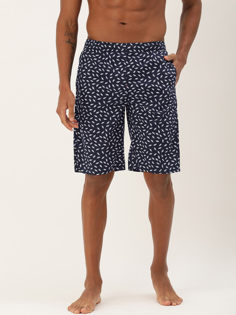 

The Indian Garage Co Men Navy Blue & White Printed Lounge Shorts