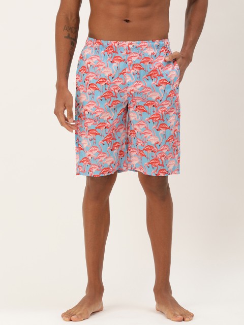 

The Indian Garage Co Men Pink & Blue Printed Lounge Shorts