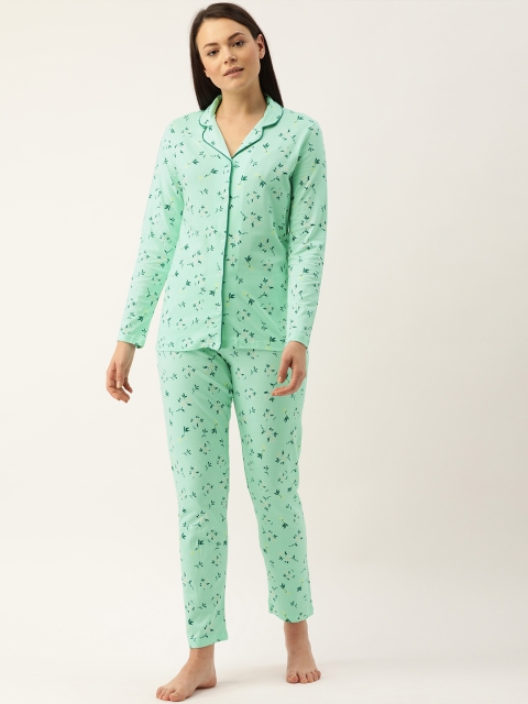 

mackly Women Mint Green Floral Print Pyjamas Set