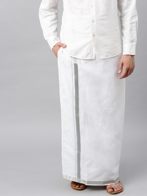 

RAMRAJ COTTON Men White Solid Readymade Double Dhoti With Pocket