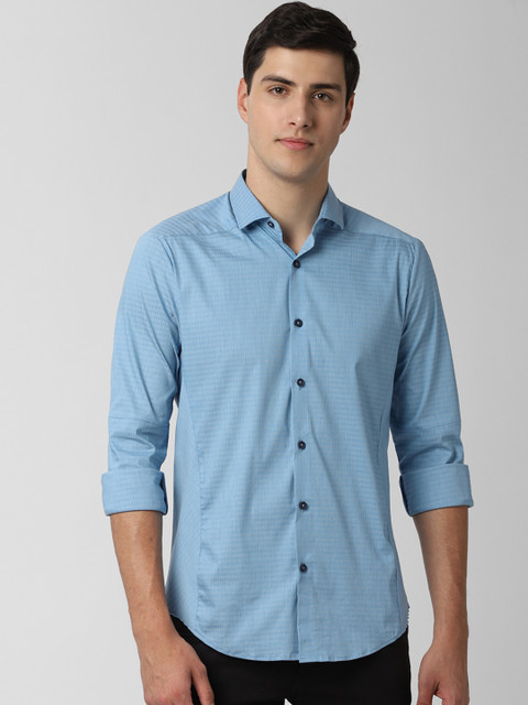 

Peter England Men Blue Slim Fit Self Design Formal Shirt
