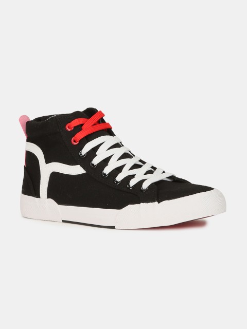 

Flying Machine Men Black Colourblocked Canvas High-Top Sneakers