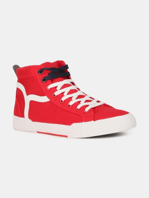 

Flying Machine Men Red Colourblocked Canvas High-Top Sneakers
