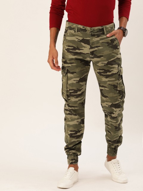 

Sports52 wear Men Green & Coffee Brown Tailored Fit Camouflage Printed Cargo Joggers