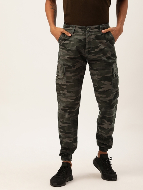 

Sports52 wear Men Grey & Green Tailored Fit Camouflage Printed Cargo Joggers