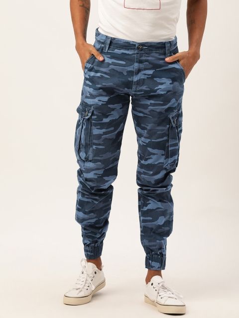 

Sports52 wear Men Blue & Grey Tailored Slim Fit Camouflage Printed Cargos