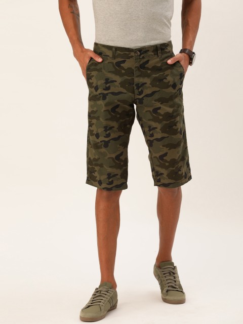 

Sports52 wear Men Olive Green Camouflage Printed Tailored Fit Chino Shorts