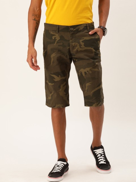 

Sports52 wear Men Khaki & Olive Green Camouflage Printed Tailored Fit Chino Shorts