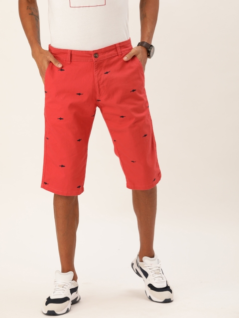 Sports52 wear Men Red & Navy Blue Printed Tailored Fit Chino Shorts