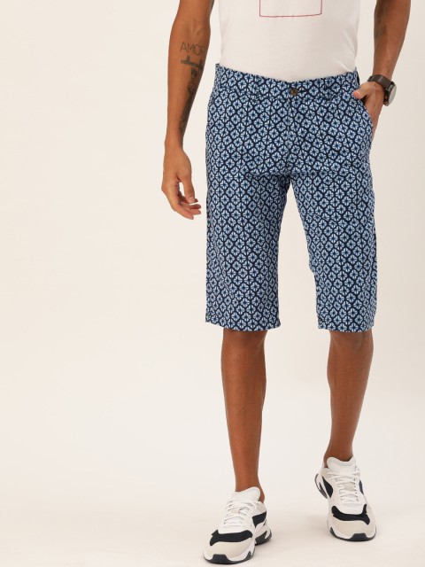 

Sports52 wear Men Navy Blue & White Printed Tailored Fit Chino Shorts
