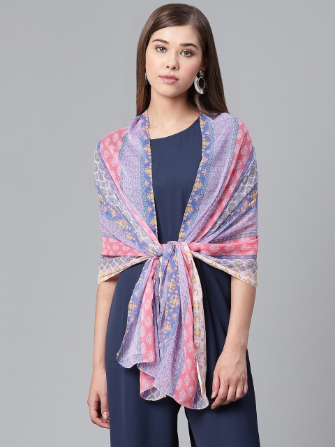 

WEAVERS VILLA Women Blue & Pink Printed Stole