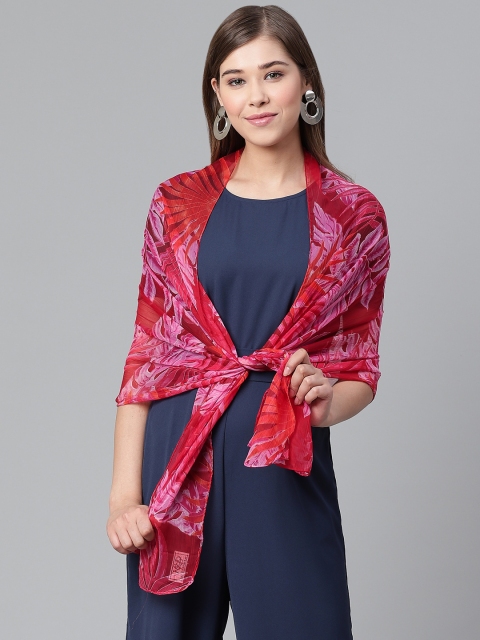 

WEAVERS VILLA Women Red & Pink Printed Stole