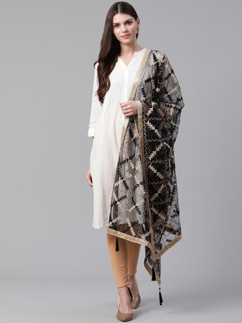 

WEAVERS VILLA Black & Golden Embroidered Dupatta