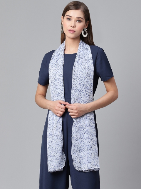 

WEAVERS VILLA Women Off-White & Blue Printed Scarf